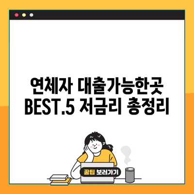 연체자 대출가능한곳 BEST.5 저금리 총정리