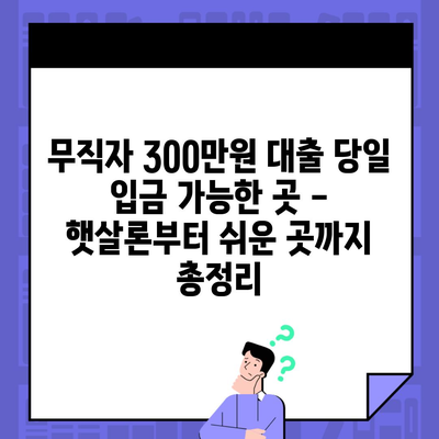 무직자 300만원 대출 당일 입금 가능한 곳 – 햇살론부터 쉬운 곳까지 총정리