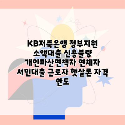 KB저축은행 정부지원 소액대출 신용불량 개인파산면책자 연체자 서민대출 근로자 햇살론 자격 한도